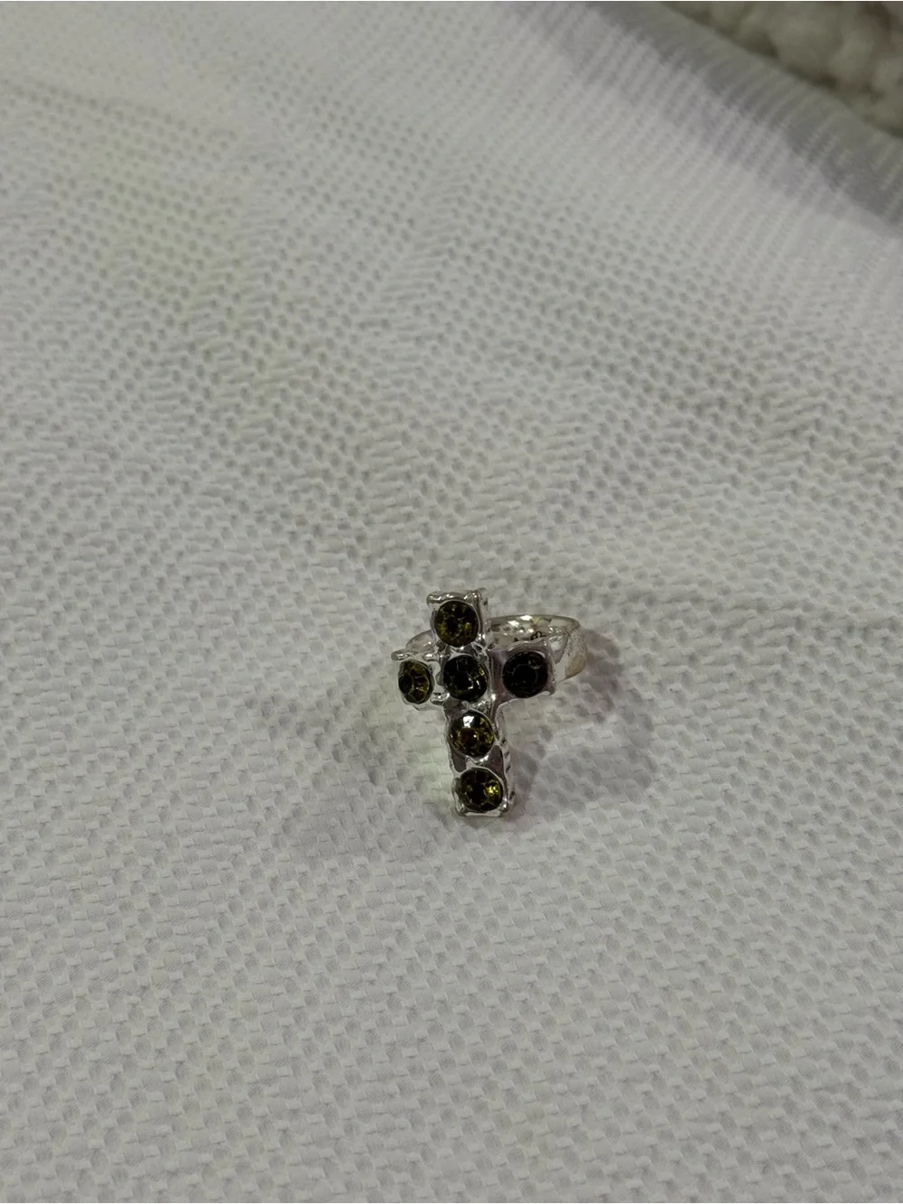 Cross Ring with Olive Green Stones